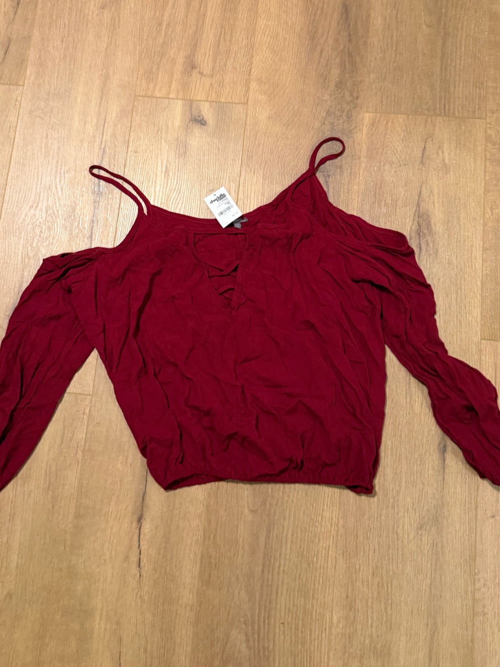 Charlotte Russe Maroon Cold-Shoulder Crop Top